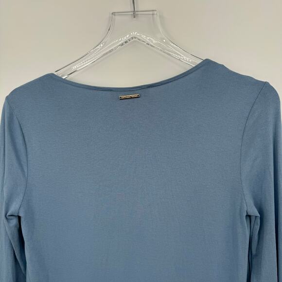 Michael Kors blouse V neck knit chiffon overlay layered blue size XS - Picture 4 of 6